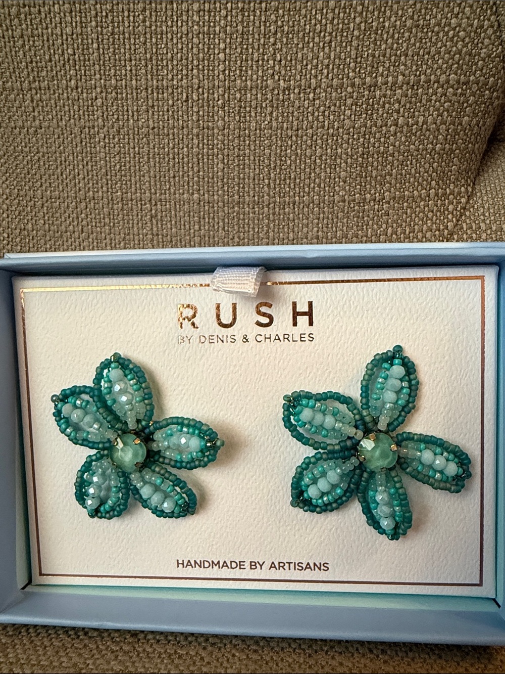 RUSH Teal Beaded Flower Hair Clips